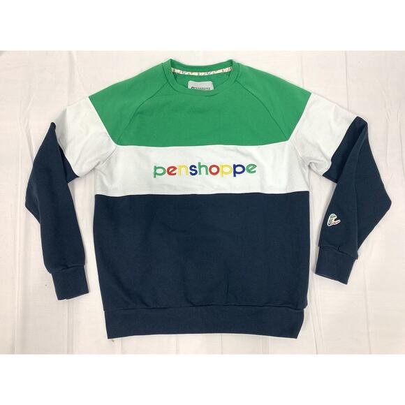Penshoppe Sweatshirt Navy Green White Stripe Logo Long Sleeve Size S Rare! - Picture 1 of 7